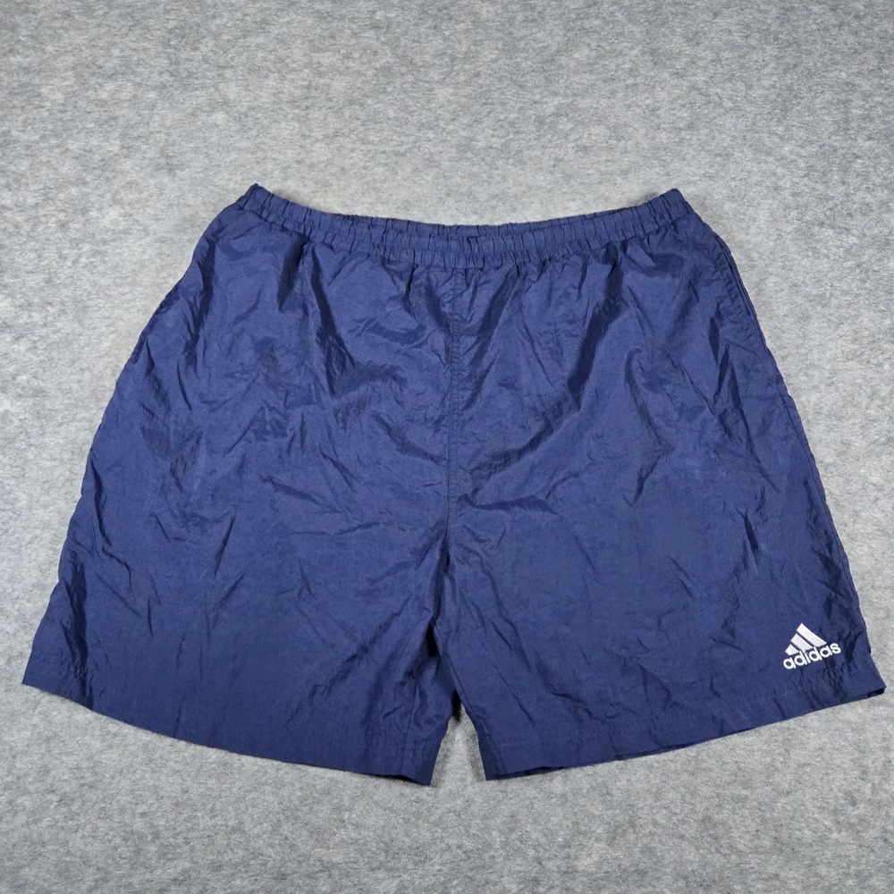 Adidas Mens XL Navy Blue Nylon Athletic Track Shorts Vintage Y2K Mesh Lined